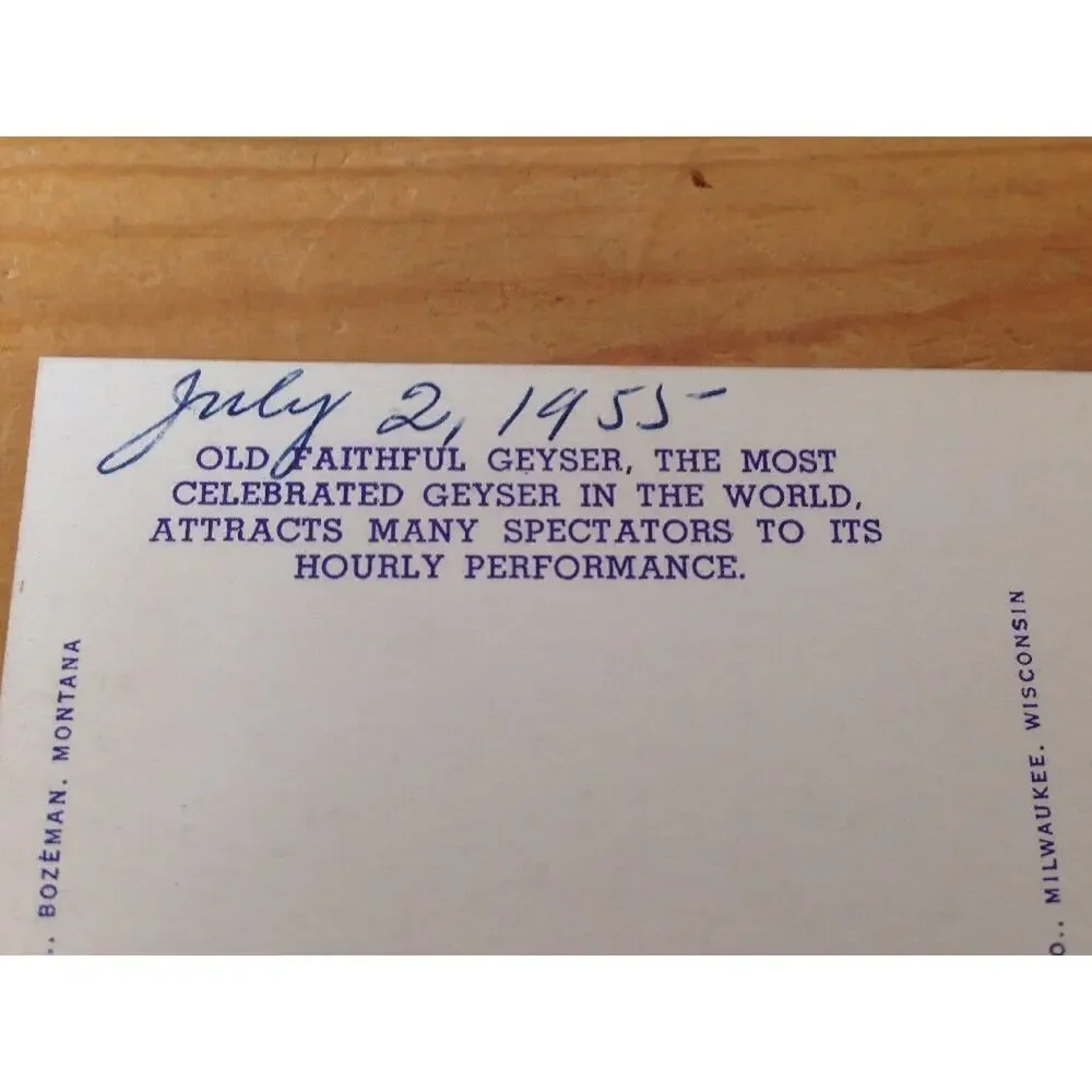1955 Vintage WA Krueger MicroColor Unposted Postcard Old Faithful Geyser Errupt